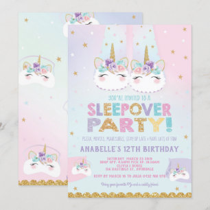 Rainbow Unicorn Sleepover Birthday Party Kaart