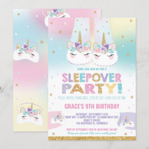Rainbow Unicorn Sleepover Birthday Party Pajama Kaart