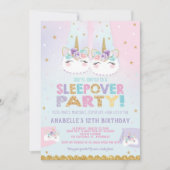Rainbow Unicorn Sleepover verjaardagsfeestje Kaart (Voorkant)
