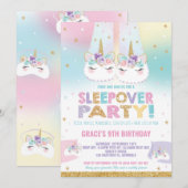 Rainbow Unicorn Sleepover Verjaardagsfeestje Panam Kaart (Voorkant / Achterkant)