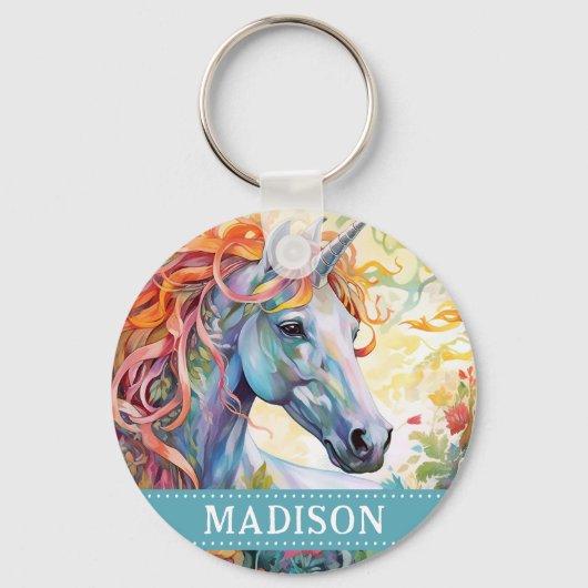 Rainbow Unicorn Sleutelhanger met aangepaste naam (Voorkant)