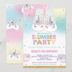 Rainbow Unicorn Slumber Birthday Party Sleepover Kaart
