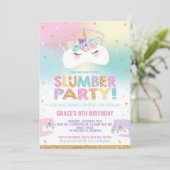 Rainbow Unicorn Slumber Birthday Party Sleepover Kaart (Staand voorkant)