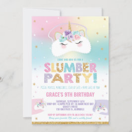 Rainbow Unicorn Slumber Birthday Party Sleepover Kaart