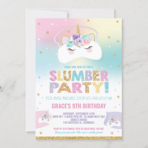 Rainbow Unicorn Slumber Birthday Party Sleepover Kaart