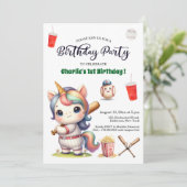 Rainbow Unicorn speelt honkbal op de eerste verjaa Kaart (Staand voorkant)