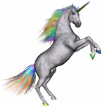Rainbow Unicorn Staand Fotobeeldje<br><div class="desc">Een magisch beest rears op zijn achterpoten met zijn fysieke en magische kracht.</div>