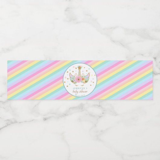 Rainbow Unicorn Star Glitter Gold Blauwgroen Baby  Waterfles Etiket (Enkel label)