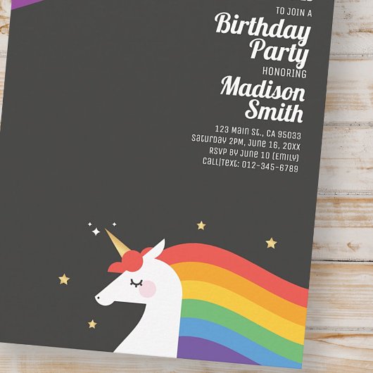 Rainbow Unicorn Stars Birthday Party Invitation Uitnodiging Briefkaart