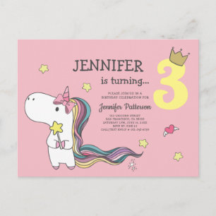 Rainbow Unicorn Stars Birthday Uitnodiging
