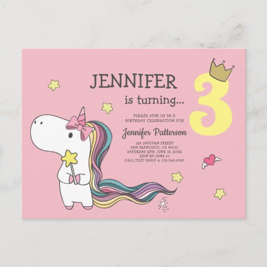 Rainbow Unicorn Stars Birthday Uitnodiging (Voorkant)