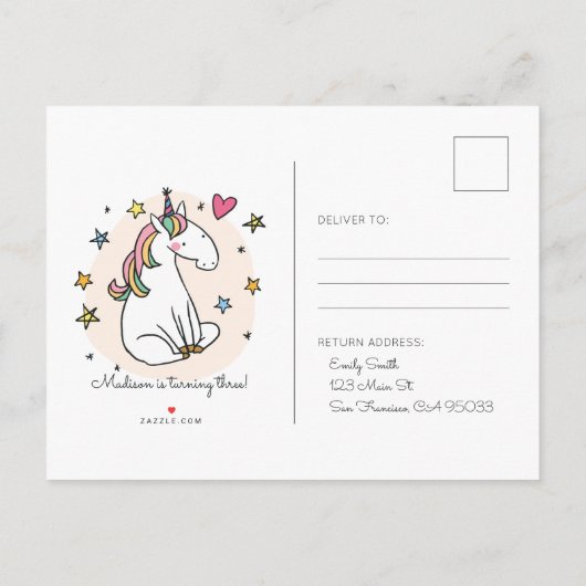 Rainbow Unicorn Stars Birthday Uitnodiging (Achterkant)