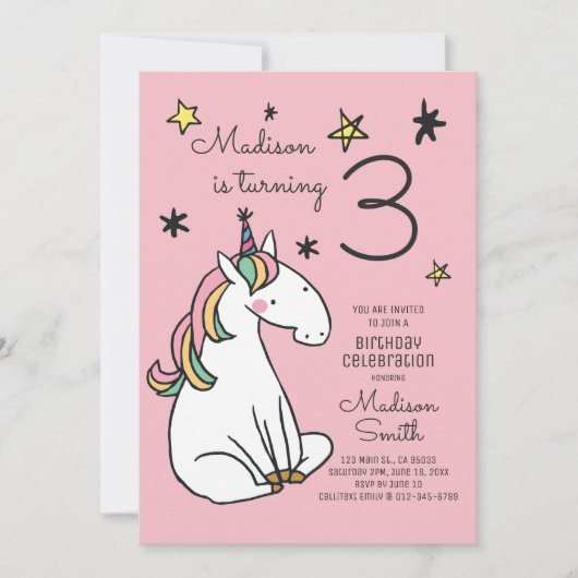Rainbow Unicorn Stars Birthday Uitnodiging (Voorkant)