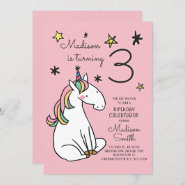 Rainbow Unicorn Stars Birthday Uitnodiging