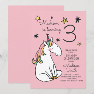 Rainbow Unicorn Stars Birthday Uitnodiging
