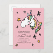 Rainbow Unicorn Stars Birthday Uitnodiging (Voorkant / Achterkant)