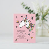 Rainbow Unicorn Stars Birthday Uitnodiging (Staand voorkant)