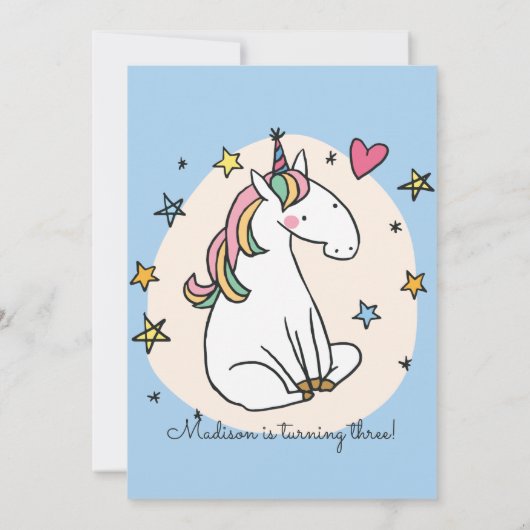 Rainbow Unicorn Stars Birthday Uitnodiging (Achterkant)