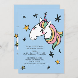 Rainbow Unicorn Stars Birthday Uitnodiging
