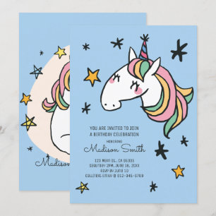 Rainbow Unicorn Stars Birthday Uitnodiging