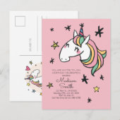 Rainbow Unicorn Stars Birthday Uitnodiging (Voorkant / Achterkant)