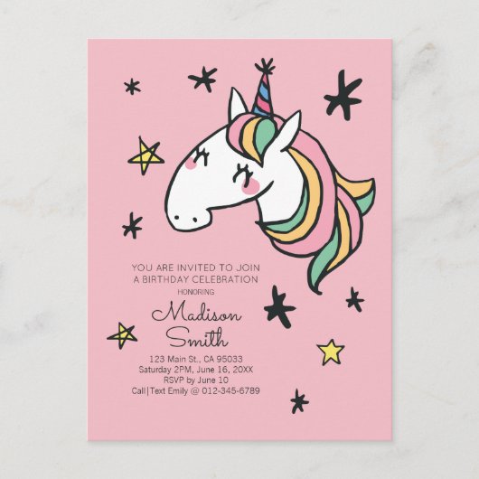 Rainbow Unicorn Stars Birthday Uitnodiging (Voorkant)