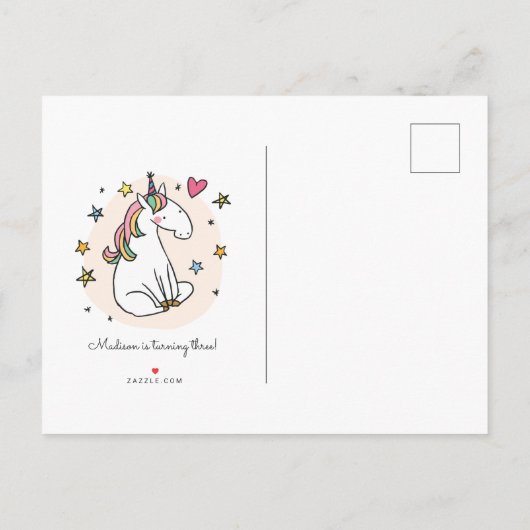 Rainbow Unicorn Stars Hearts Birthday Invitation Uitnodiging Briefkaart (Achterkant)