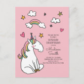 Rainbow Unicorn Stars Hearts Birthday Invitation Uitnodiging Briefkaart (Voorkant)