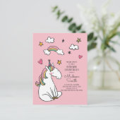 Rainbow Unicorn Stars Hearts Birthday Invitation Uitnodiging Briefkaart (Staand voorkant)