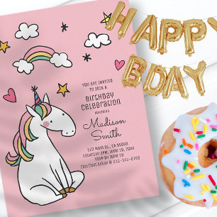 Rainbow Unicorn Stars Hearts Birthday Invitation Uitnodiging Briefkaart