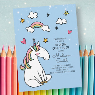 Rainbow Unicorn Stars Hearts Birthday Invitation Uitnodiging Briefkaart