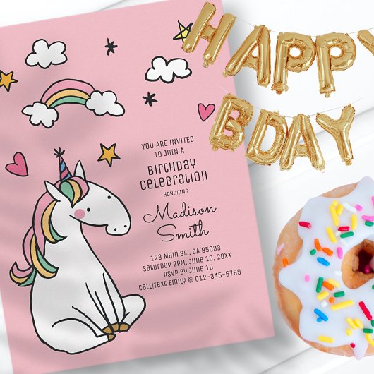 Rainbow Unicorn Stars Hearts Birthday Invitation Uitnodiging Briefkaart
