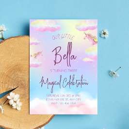 Rainbow Unicorn Third Birthday Party Invitation Kaart