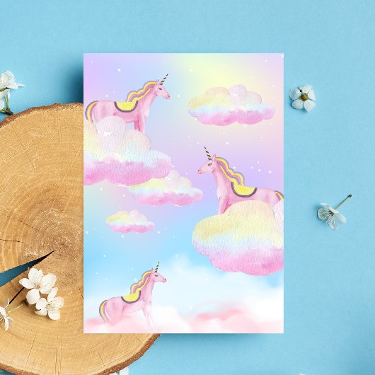 Rainbow Unicorn Third Birthday Party Invitation Kaart