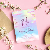 Rainbow Unicorn Third Birthday Party Invitation Kaart