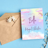 Rainbow Unicorn Third Birthday Party Invitation Kaart