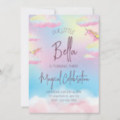 Rainbow Unicorn Third Birthday Party Invitation Kaart (Voorkant)