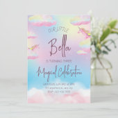 Rainbow Unicorn Third Birthday Party Invitation Kaart (Staand voorkant)