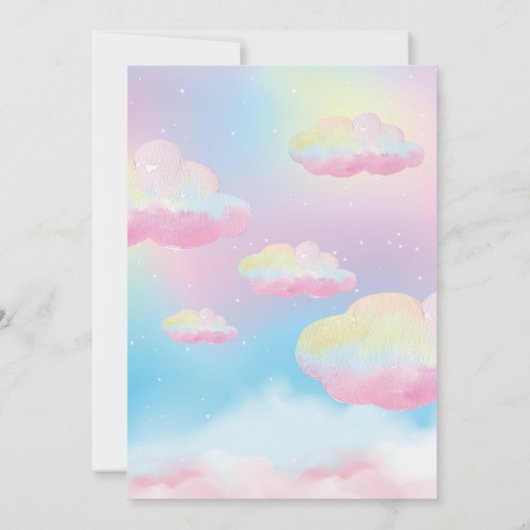 Rainbow Unicorn Third Birthday Party Invitation Kaart (Achterkant)