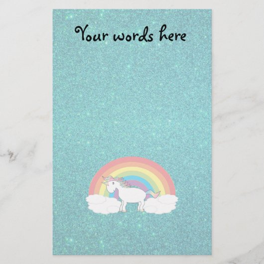 Rainbow unicorn turquoise glitter briefpapier (Voorkant)