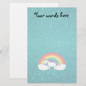 Rainbow unicorn turquoise glitter briefpapier (Voorkant / Achterkant)
