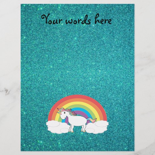 Rainbow unicorn turquoise glitter flyer (Voorkant)