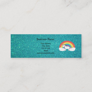 Rainbow unicorn turquoise glitter mini visitekaartje