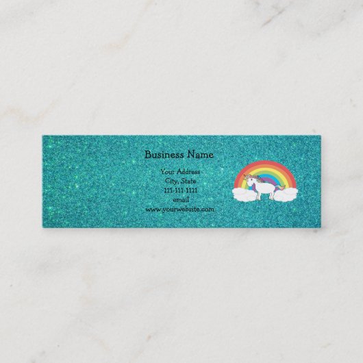 Rainbow unicorn turquoise glitter mini visitekaartje (Voorkant)