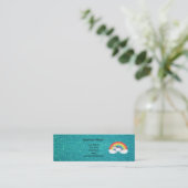 Rainbow unicorn turquoise glitter mini visitekaartje (Staand voorkant)