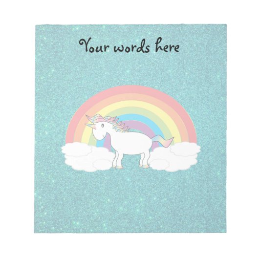 Rainbow unicorn turquoise glitter notitieblok (Voorkant)