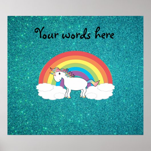 Rainbow unicorn turquoise glitter poster (Voorkant)