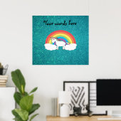 Rainbow unicorn turquoise glitter poster (Thuiskantoor)