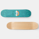 Rainbow unicorn turquoise glitter skateboard (Horizontaal)