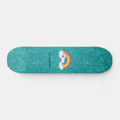 Rainbow unicorn turquoise glitter skateboard (Horizontaal)